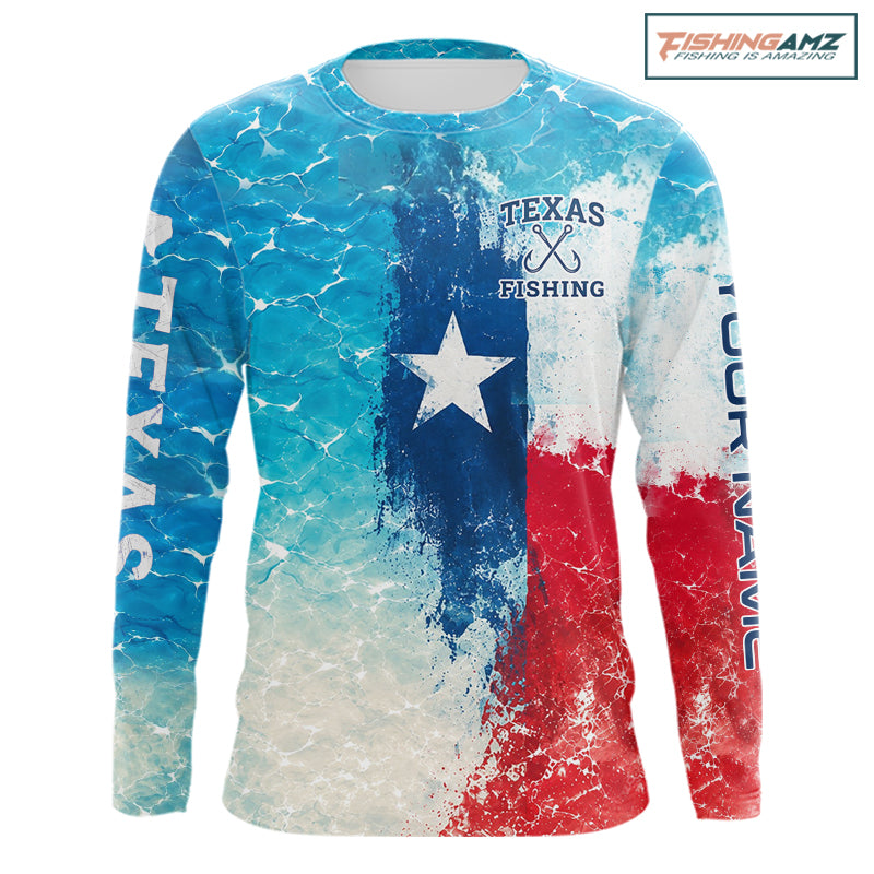 Front view of Texas Bass Fishing Shirt Long Sleeve with personalized name on sleeve