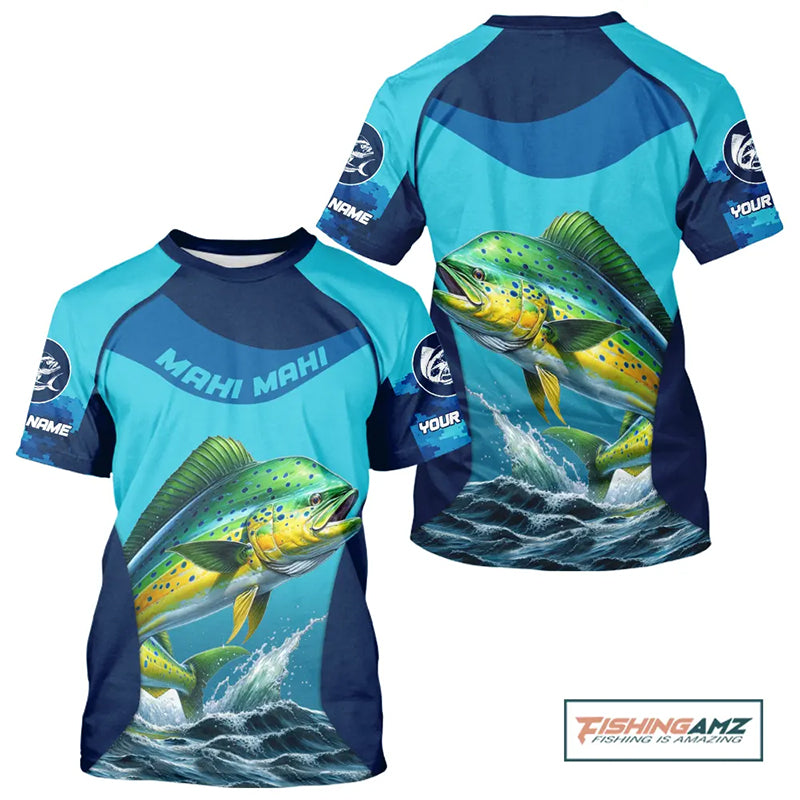Custom Mahi Mahi Fishing Shirts For Team, Saltwater Performance Fishing Shirt NBT350