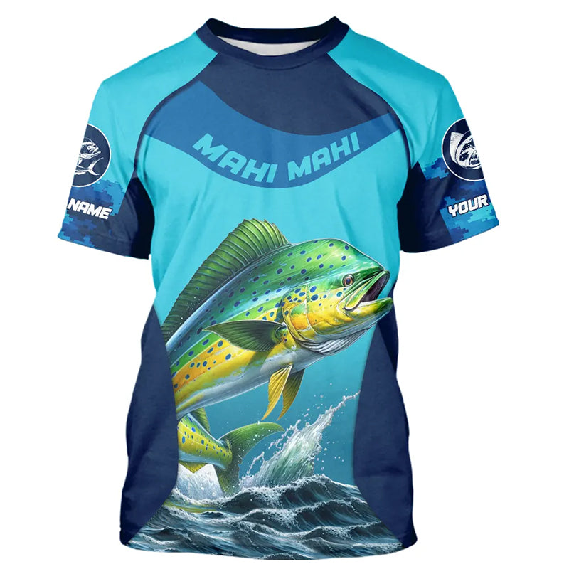 Custom Mahi Mahi Fishing Shirts For Team, Saltwater Performance Fishing Shirt NBT350