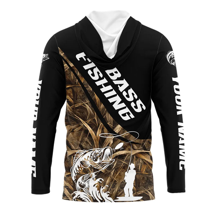Personalized Largemouth Bass Fishing Hood Tatto Grass Camo Custom Fishing Jerseys NBT355
