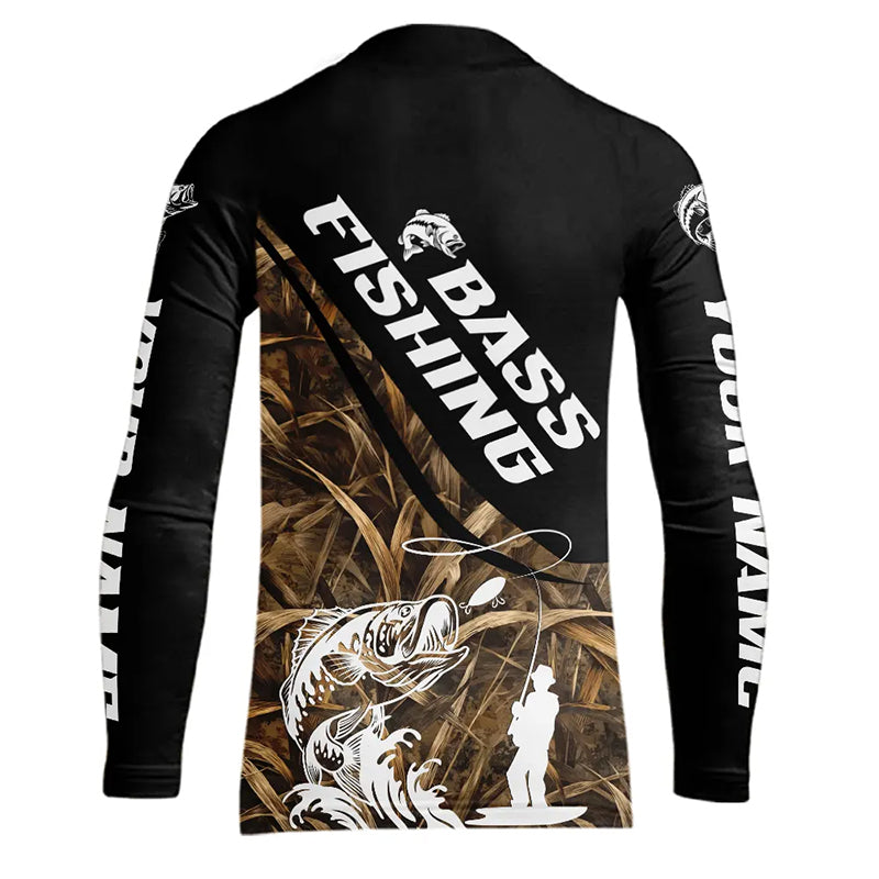 Personalized Largemouth Bass Youth Fishing Shirts Tatto Grass Camo Customized Fishing Tournament Shirts NBT355