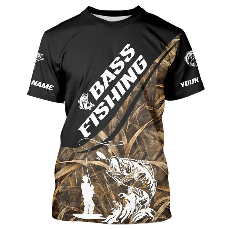 Personalized Largemouth Bass Fishing Hood Tatto Grass Camo Custom Fishing Jerseys NBT355