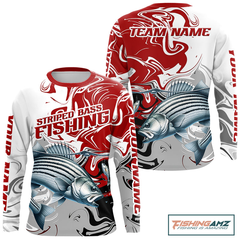 Red Camo Striped Bass Fishing Custom Shirts, Striped Bass Team Fishing Jerseys NBT1030