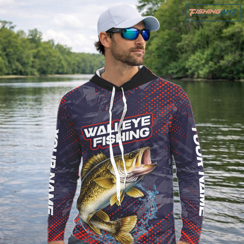 Personalized Walleye Hooded Fishing Shirts Purple Camo, Walleye Fishing Tounament Shirts NBT443