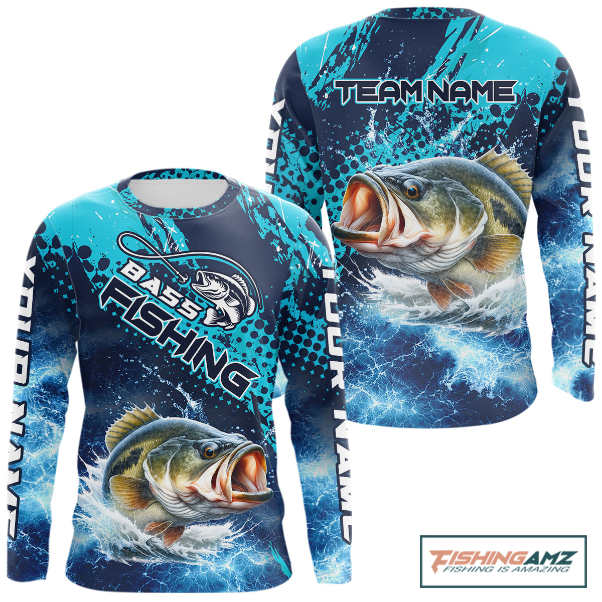 Thunder Lightning Bass Fishing Tournament Shirts Blue Camo, Custom Bass Fishing Shirts For Men NBT448
