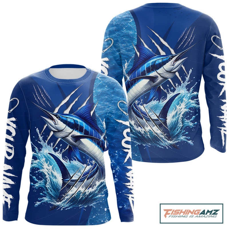 Marlin Fishing Custom Long Sleeve Performance Fishing Shirts, Marlin Saltwater Fishing Shirt NBT720