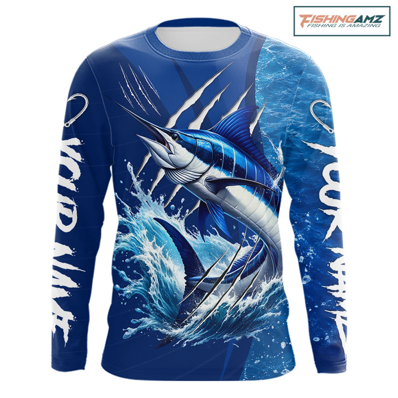 Marlin Fishing Custom Long Sleeve Performance Fishing Shirts, Marlin Saltwater Fishing Shirt NBT720