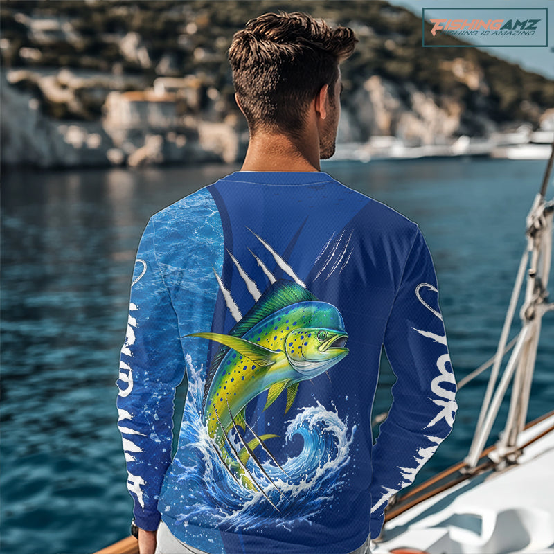 Mahi Mahi Fishing Custom Long Sleeve Performance Fishing Shirts, Mahi Mahi Saltwater Fishing Shirt NBT721