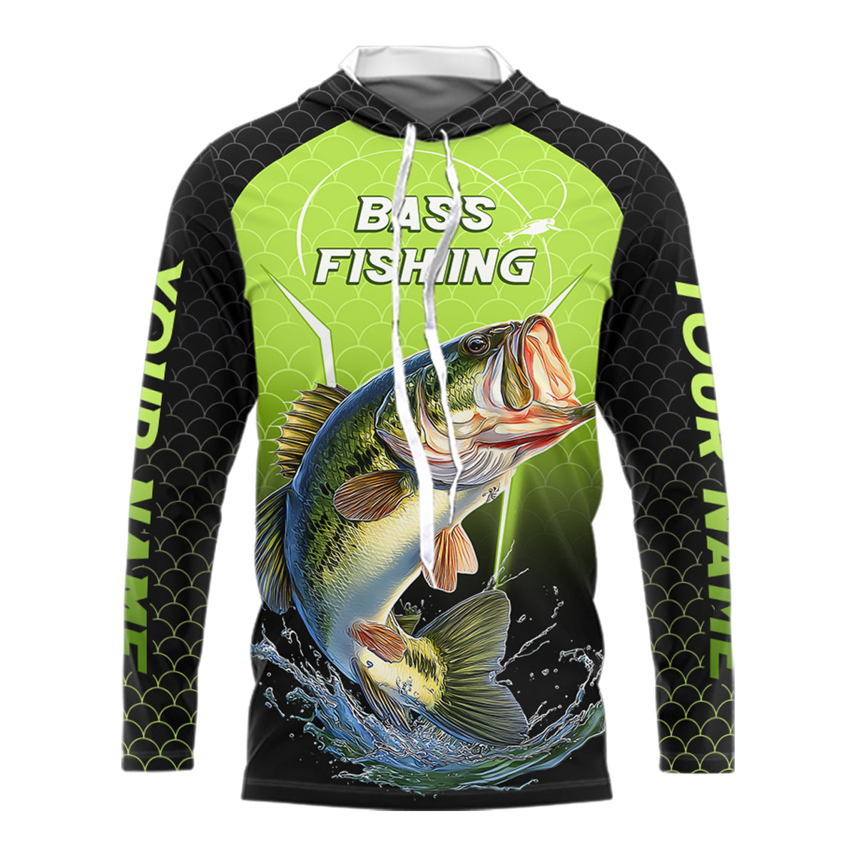 Custom Fish Scale Largemouth Bass Fishing Custom Name UV Fishing Shirts For Men, Bass Fishing Shirts NBT369
