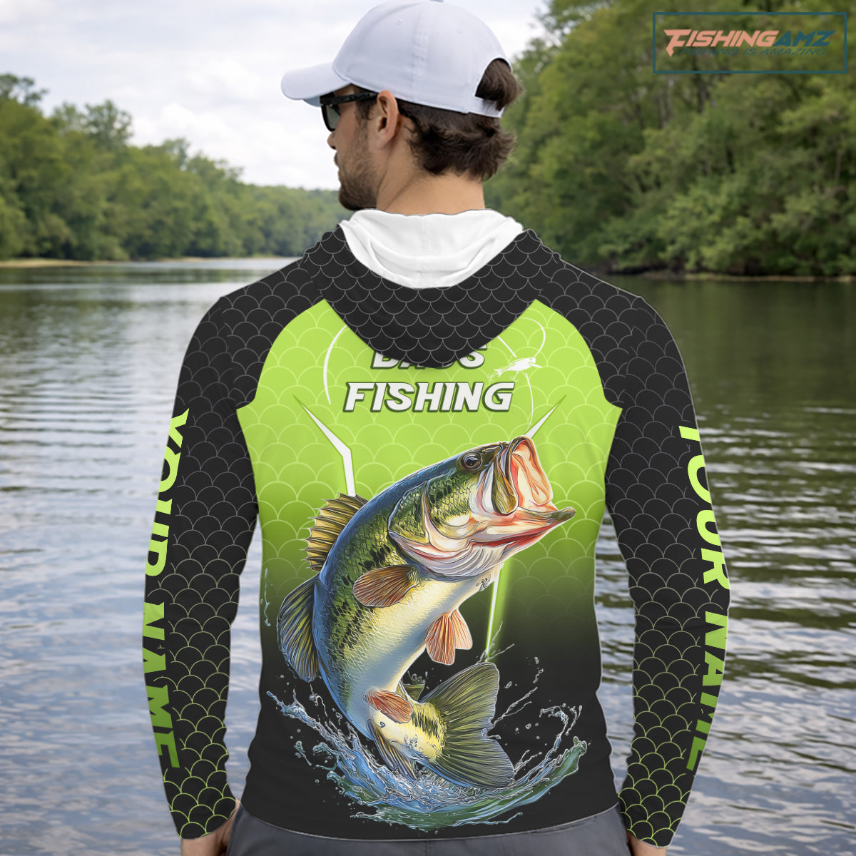 Custom Fish Scale Largemouth Bass Fishing Custom Name UV Fishing Shirts For Men, Bass Fishing Shirts NBT369