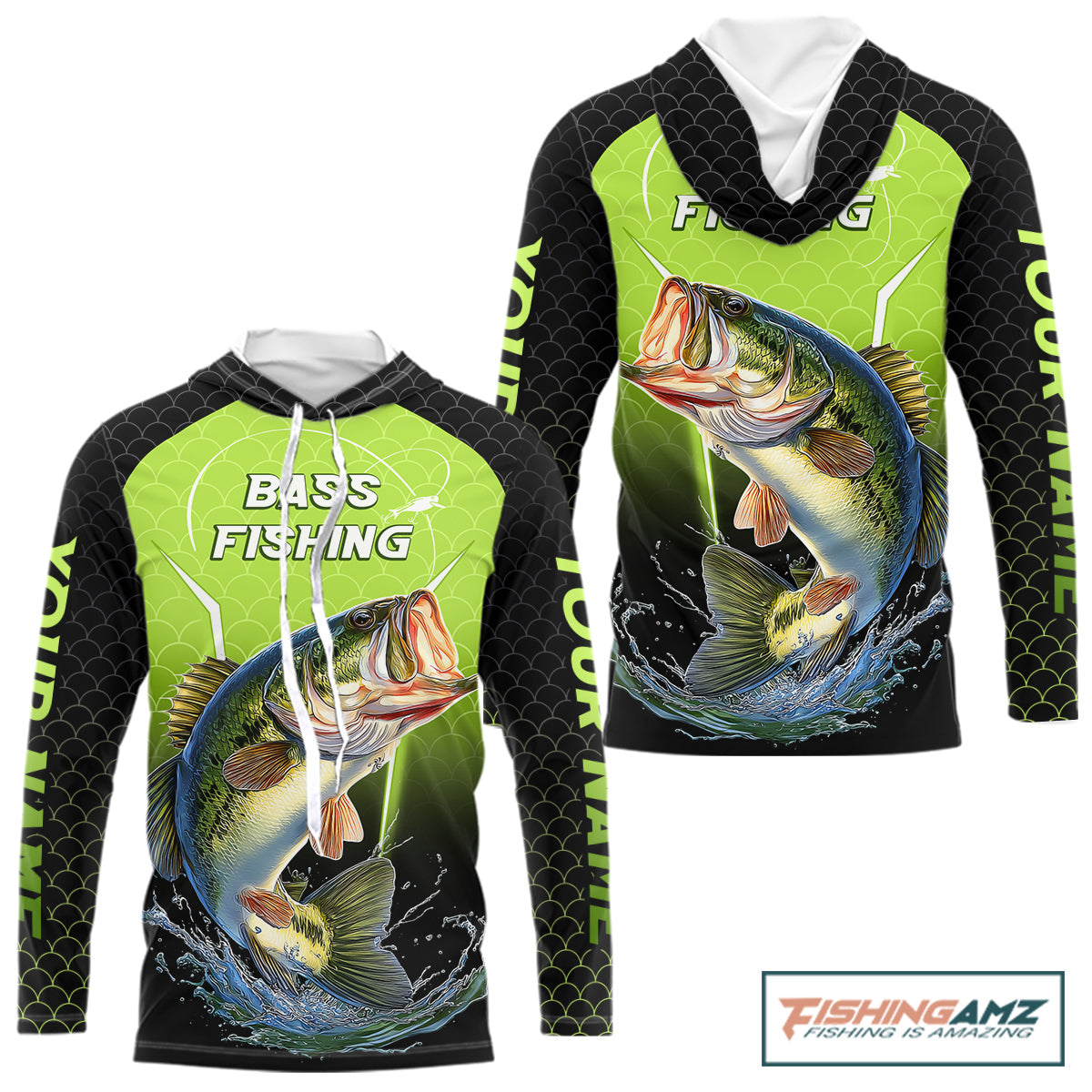 Custom Fish Scale Largemouth Bass Fishing Custom Name UV Fishing Shirts For Men, Bass Fishing Shirts NBT369