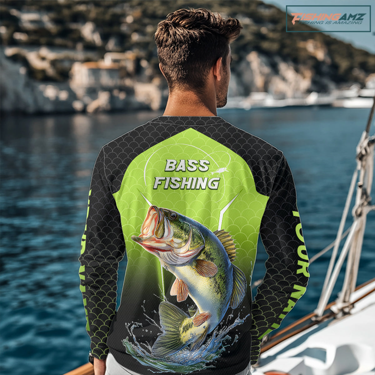 Custom Fish Scale Largemouth Bass Fishing Custom Name UV Fishing Shirts For Men, Bass Fishing Shirts NBT369