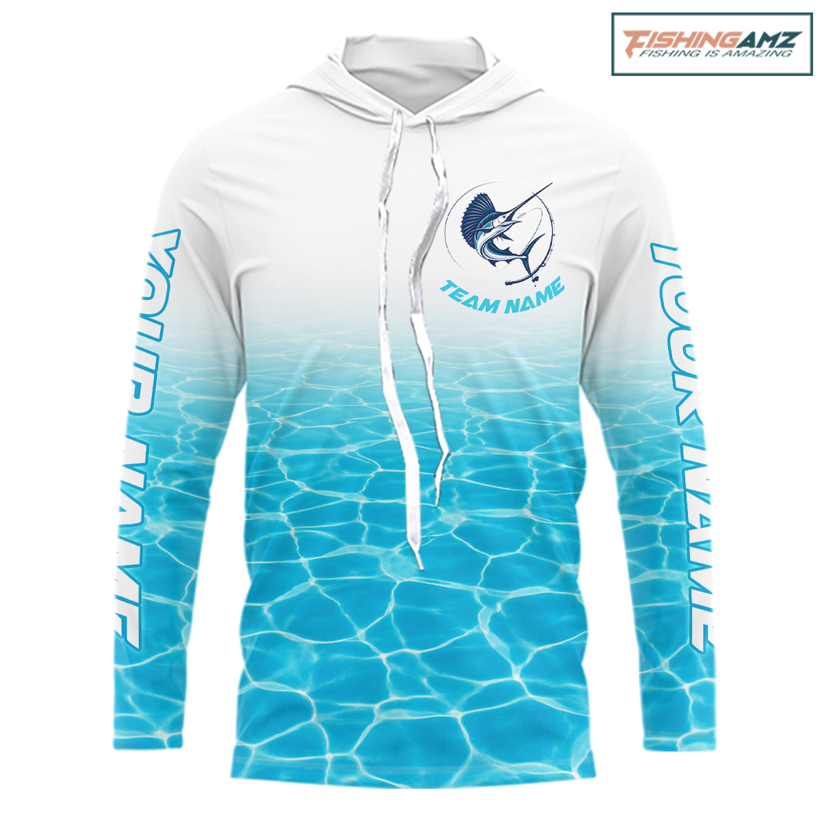 Custom Marlin Fishing Long Sleeve Hooded Performance Fishing Shirts, Marlin Saltwater Fishing Shirt NBT620