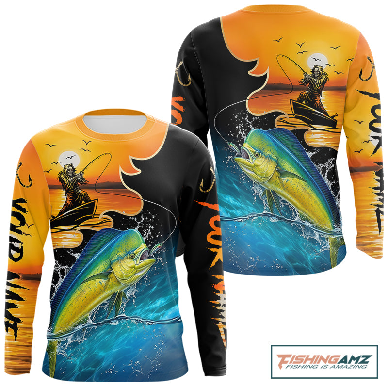 Personalized Fish Reaper Sunset Design Sailfish Fishing Shirts Long Sleeve NBT758