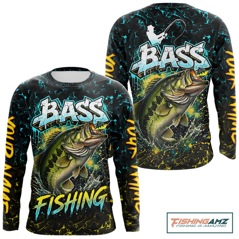 Personalized Neon Color Bass Long Sleeve Fishing Shirts, Largemouth Bass Fishing Jerseys For Men NBT668