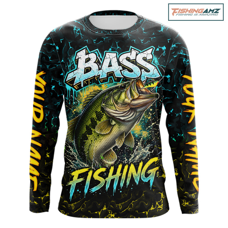 Personalized Neon Color Bass Long Sleeve Fishing Shirts, Largemouth Bass Fishing Jerseys For Men NBT668