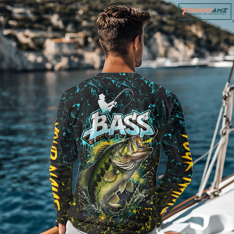 Personalized Neon Color Bass Long Sleeve Fishing Shirts, Largemouth Bass Fishing Jerseys For Men NBT668