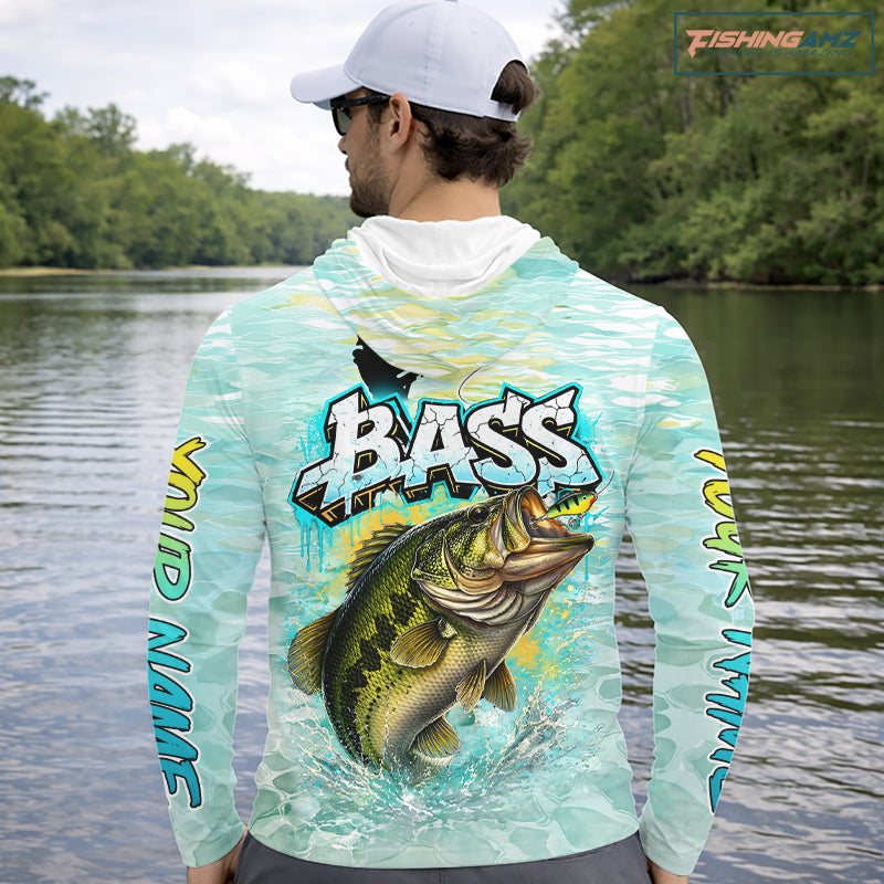 Personalized Bass Long Sleeve Hooded Shirts, Largemouth Bass Fishing Jerseys For Men NBT669