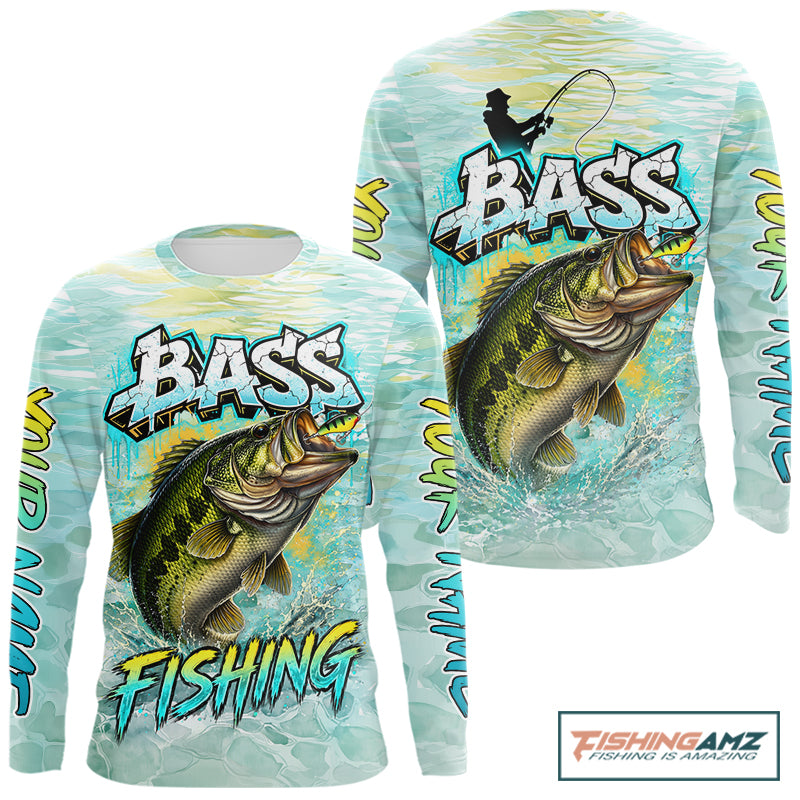 Personalized Bass Long Sleeve Fishing Shirts, Largemouth Bass Fishing Jerseys For Men NBT669
