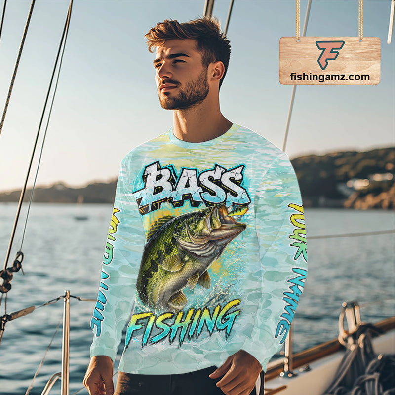 Personalized Bass Long Sleeve Fishing Shirts, Largemouth Bass Fishing Jerseys For Men NBT669