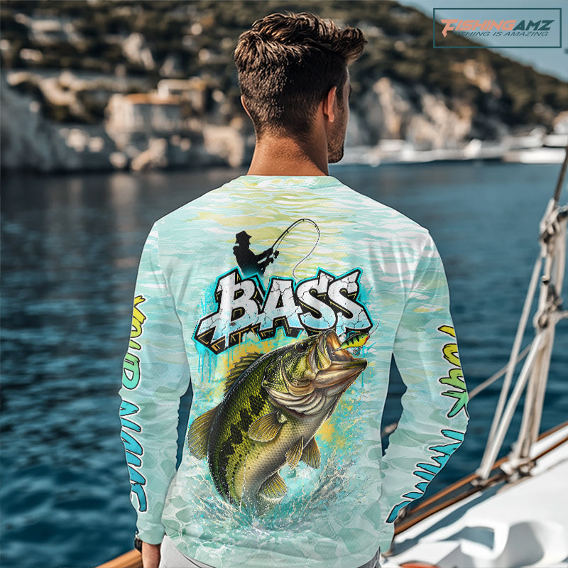 Personalized Bass Long Sleeve Fishing Shirts, Largemouth Bass Fishing Jerseys For Men NBT669