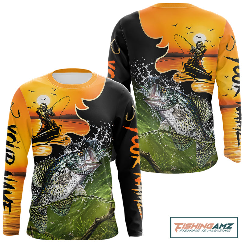Personalized Fish Reaper Sunset Design Crappie Fishing Shirts Long Sleeve NBT674