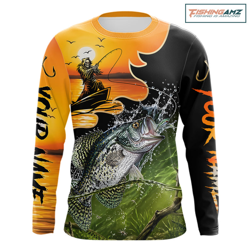 Personalized Fish Reaper Sunset Design Crappie Fishing Shirts Long Sleeve NBT674