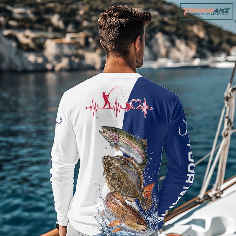 Blue Texas Slam Fishing Custom Performance Long Sleeve Team Redfish, Trout, Flounder Fishing Shirts NBT679