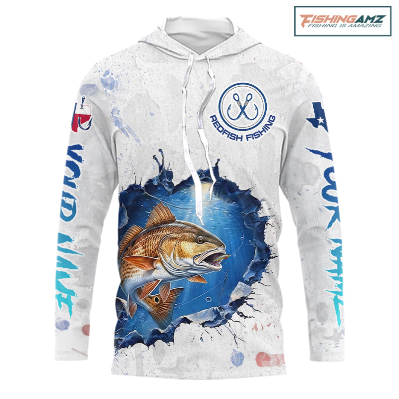 Custom Redfish Fishing Tournament T-Shirts, Redfish Saltwater Fishing Apparel | White NBT684