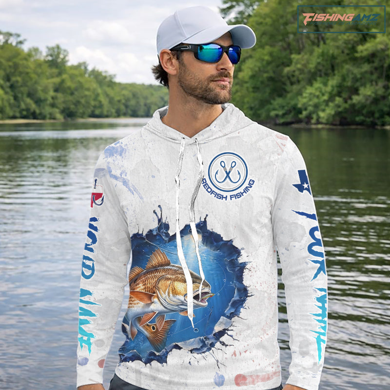 Custom Redfish Fishing Tournament T-Shirts, Redfish Saltwater Fishing Apparel | White NBT684
