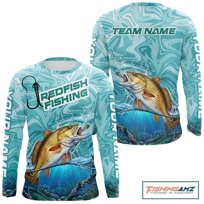Custom Redfish Long Sleeve Performance Fishing Shirts, Water Camo Saltwater Fishing Jerseys NBT691