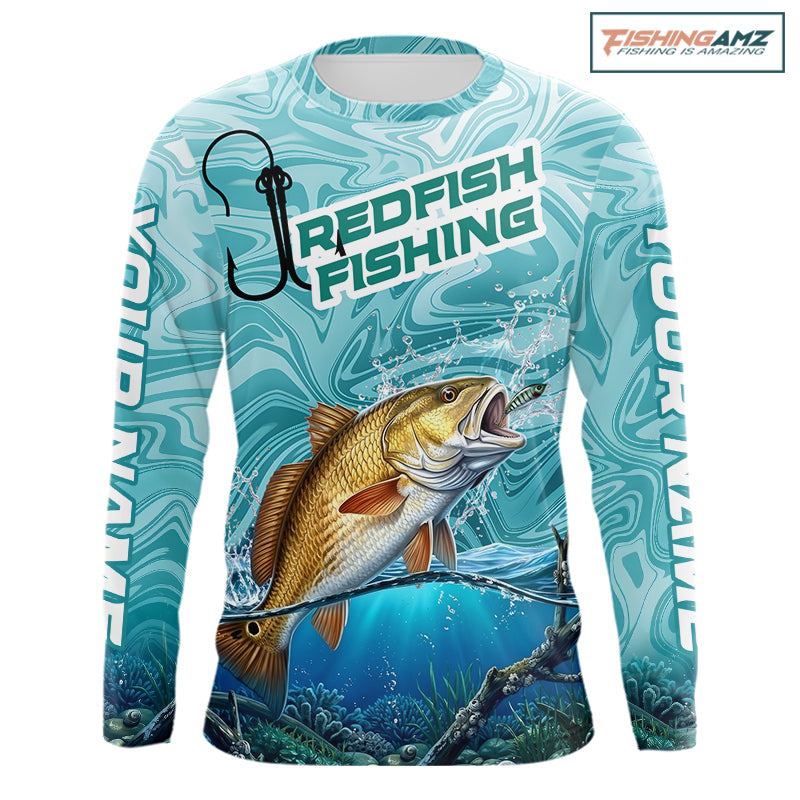 Custom Redfish Long Sleeve Performance Fishing Shirts, Water Camo Saltwater Fishing Jerseys NBT691
