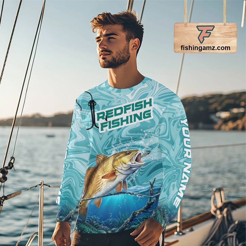 Custom Redfish Long Sleeve Performance Fishing Shirts, Water Camo Saltwater Fishing Jerseys NBT691
