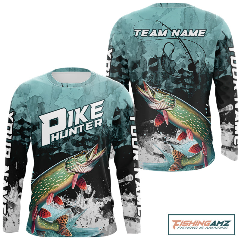 Personalized Northern Pike Fishing Jersey, Team Pike Fishing Long Sleeve Tournament Shirts NBT693