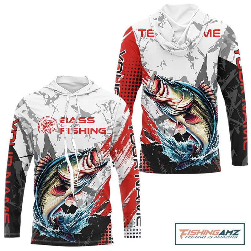 Personalized Bass Fishing Jerseys, Custom Long Sleeve Hooded Bass Fishing Tournament Fishing Shirt NBT793