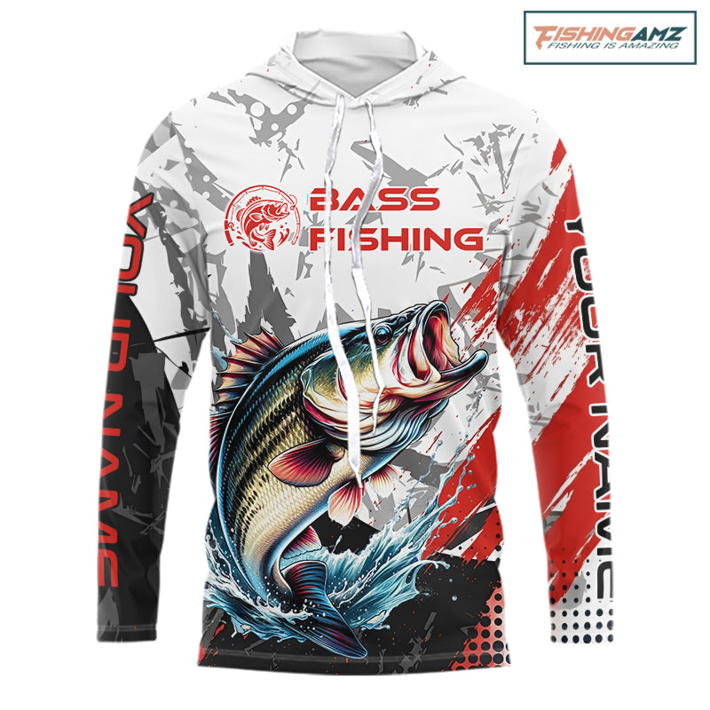 Personalized Bass Fishing Jerseys, Custom Long Sleeve Hooded Bass Fishing Tournament Fishing Shirt NBT793
