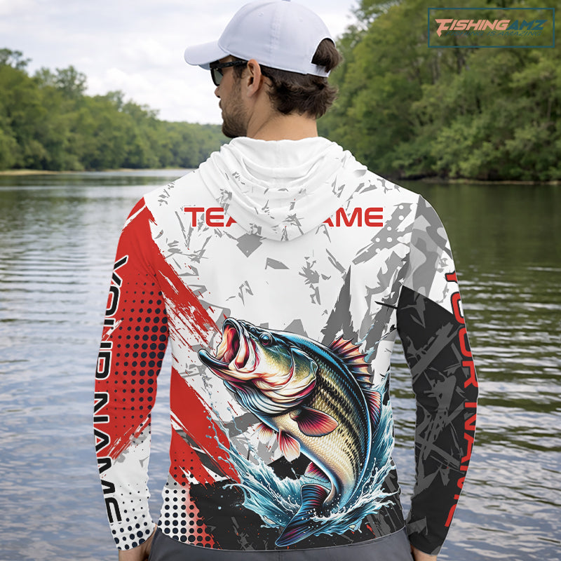 Personalized Bass Fishing Jerseys, Custom Long Sleeve Hooded Bass Fishing Tournament Fishing Shirt NBT793