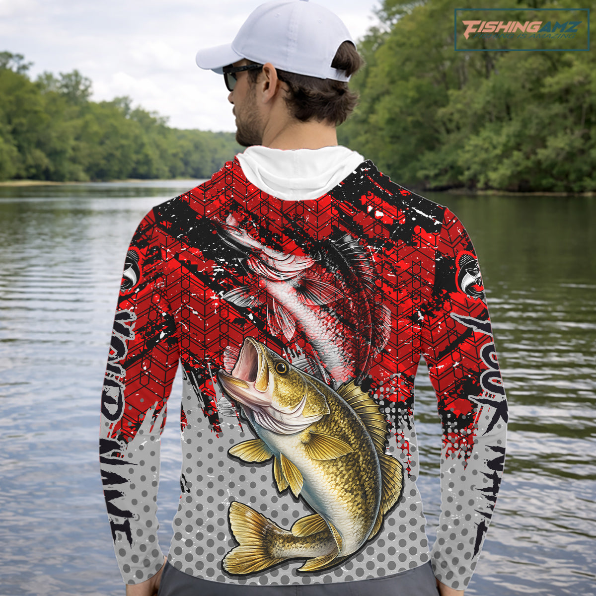 Red Camo Custom Walleye Hooded Fishing Shirts For Men, Walleye Fishing Team Shirts NBT441