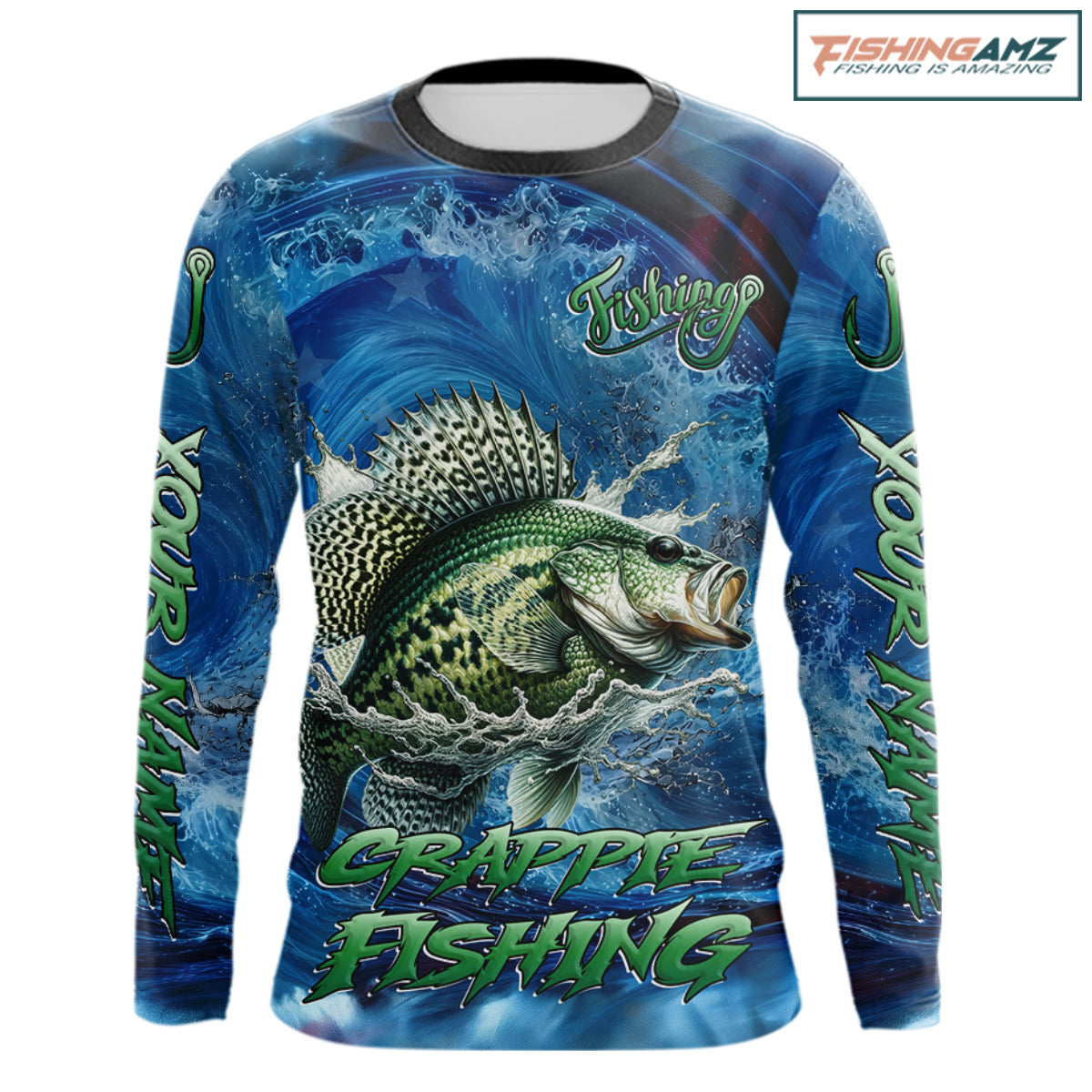 Blue Camo Crappie Fishing Custom Performance Long Sleeve Fishing Shirts Crappie Fishing Team Shirts NBT1036