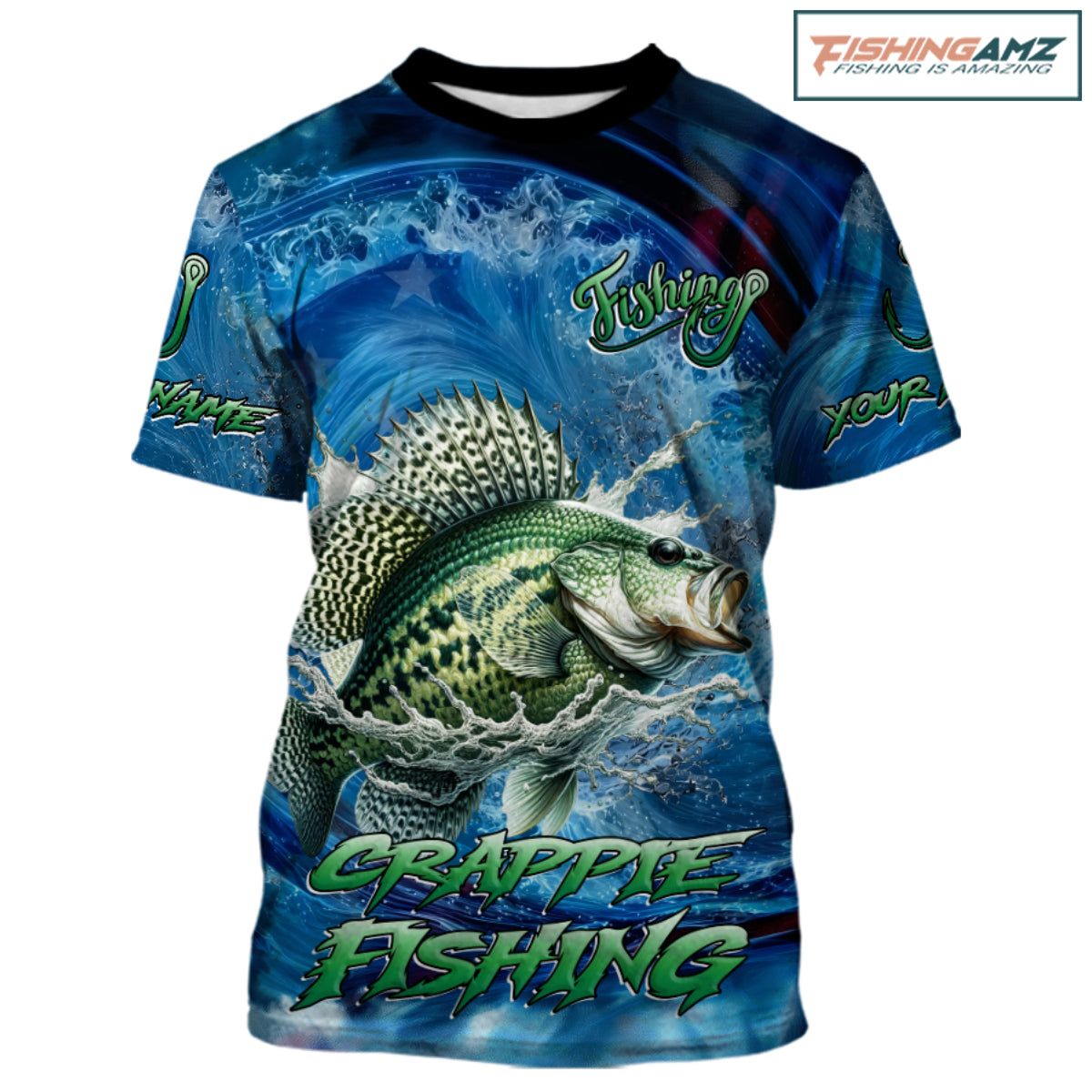 Blue Camo Crappie Fishing Custom Performance Fishing T-Shirts Crappie Fishing Team Shirts NBT1036