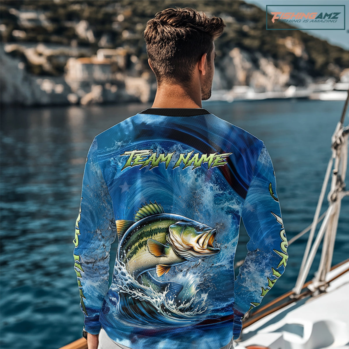 Blue Camo Bass Fishing Custom Performance Long Sleeve Fishing Shirts Bass Fishing Team Shirts NBT1038