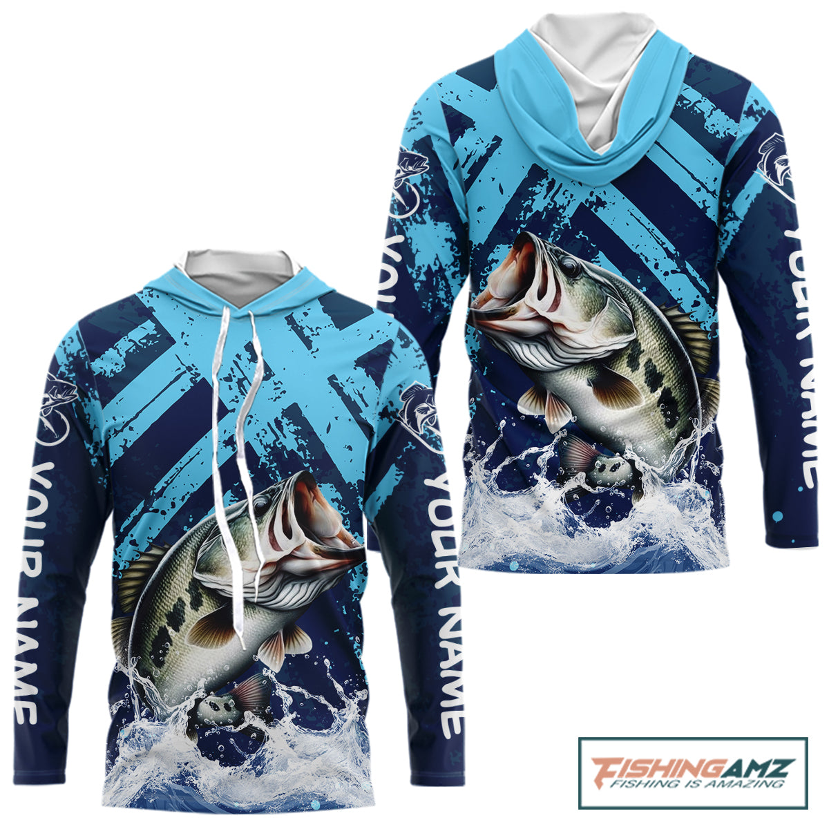Bass Fishing Blue Camo Long Sleeve Fishing Shirts UV Protection, Bass Fishing Jerseys NBT460