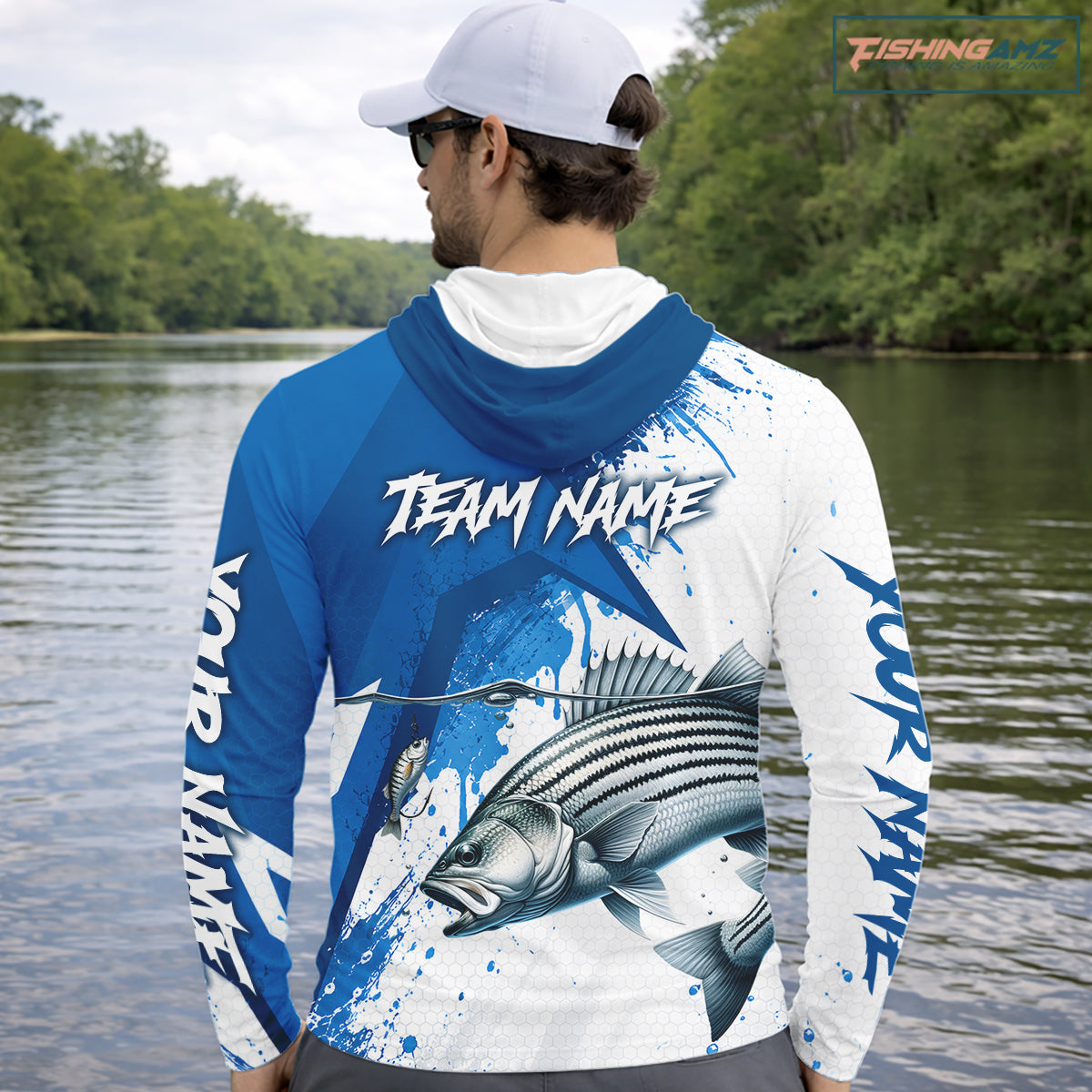 Personalized Striped Bass Long Sleeve Hooded Performance Fishing Shits, Striper Team Fishing Jerseys NBT1045