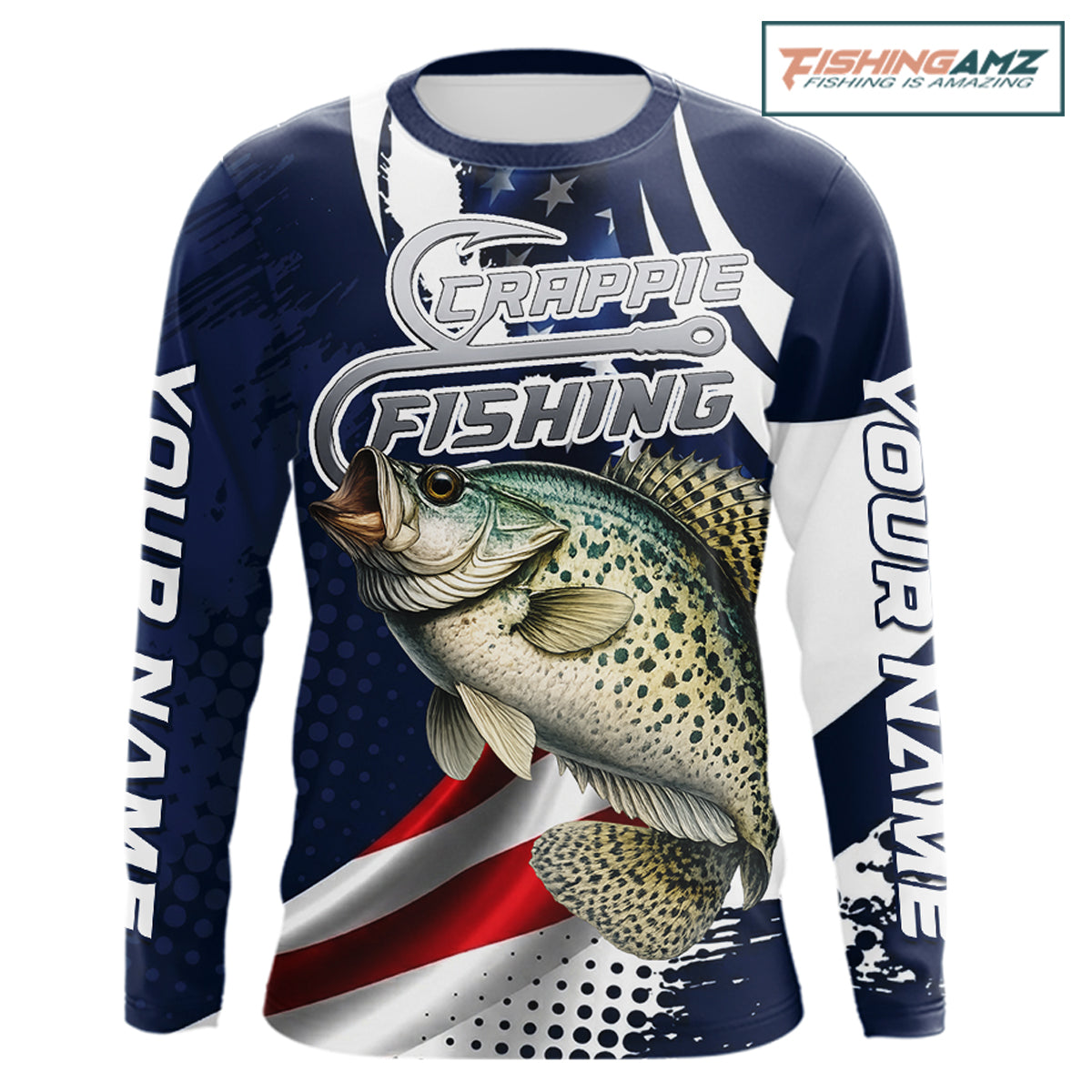 Crappie Fishing American Flag Custom Long Sleeve Tournament Fishing Shirts, Patriotic Crappie Fishing Jerseys NBT719