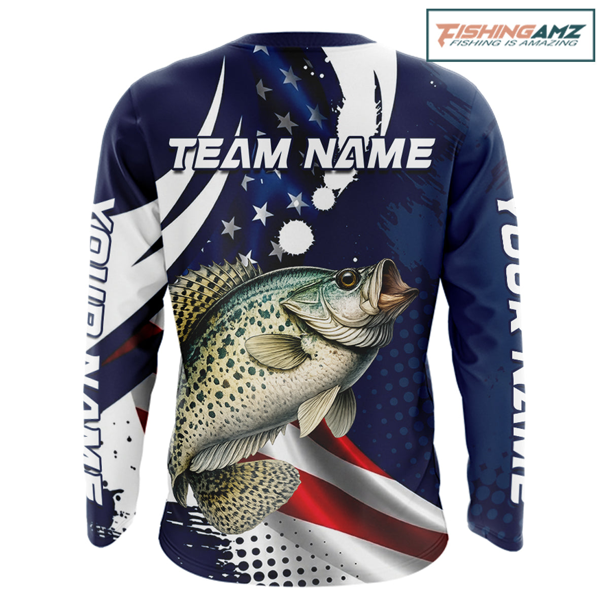 Crappie Fishing American Flag Custom Long Sleeve Tournament Fishing Shirts, Patriotic Crappie Fishing Jerseys NBT719