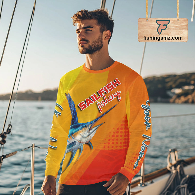 Custom Sailfish Saltwater Fishing Shirts Long Sleeve, Long Sleeve Performance Fishing Shirts NBT428