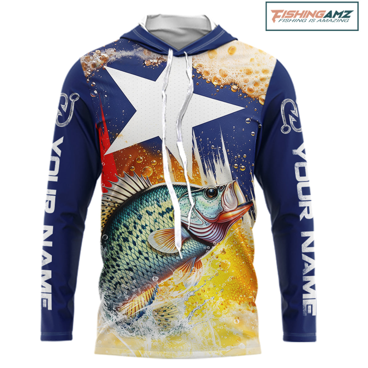 Custom Texas Flag Crappie Fishing Shirts, Funny Fishing Beer Shirts Long Sleeve Hooded For Team NBT617