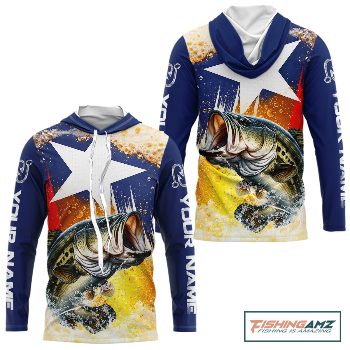 Custom Texas Flag Bass Fishing Shirts, Funny Fishing Beer Shirts Long Sleeve Hooded For Team NBT618