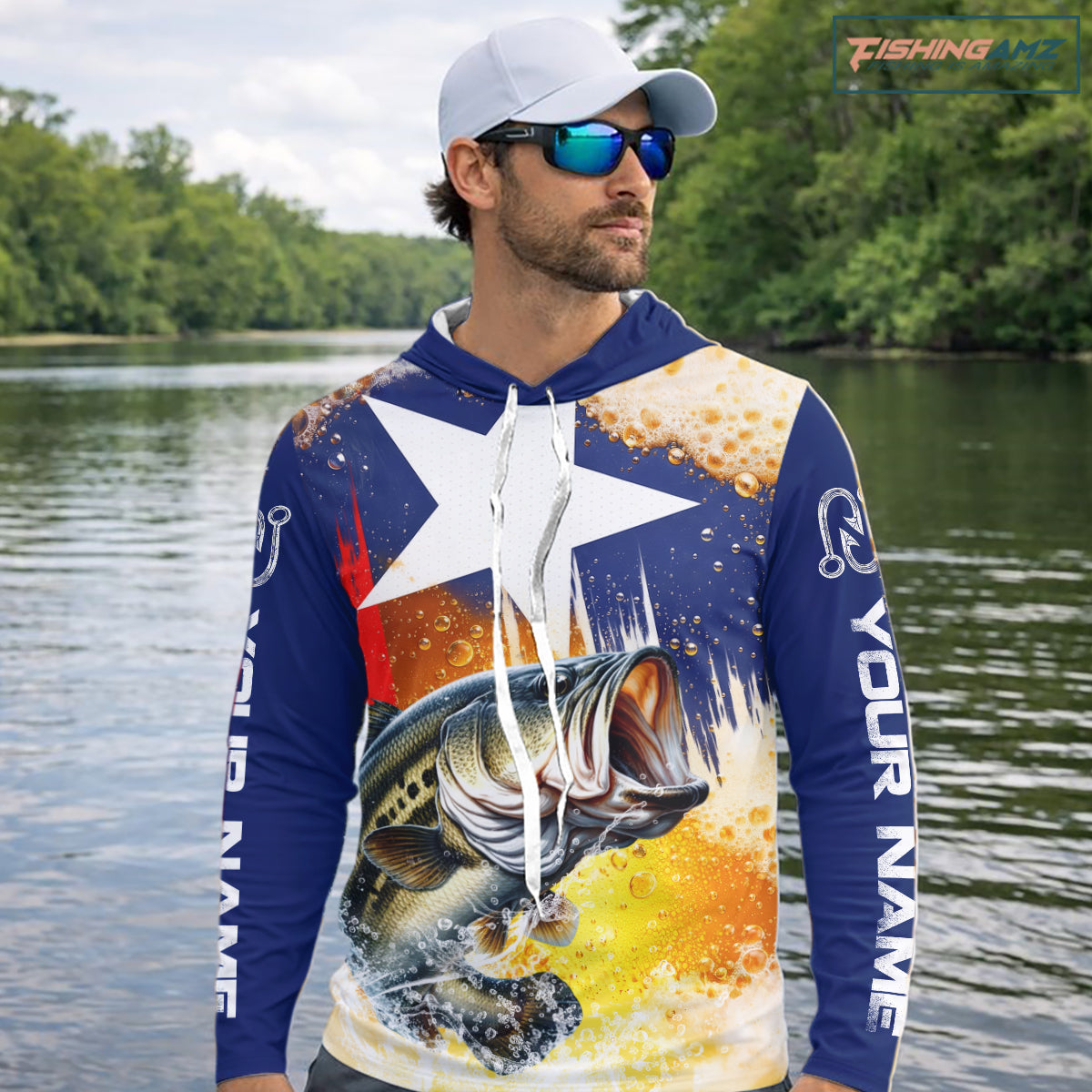 Custom Texas Flag Bass Fishing Shirts, Funny Fishing Beer Shirts Long Sleeve Hooded For Team NBT618
