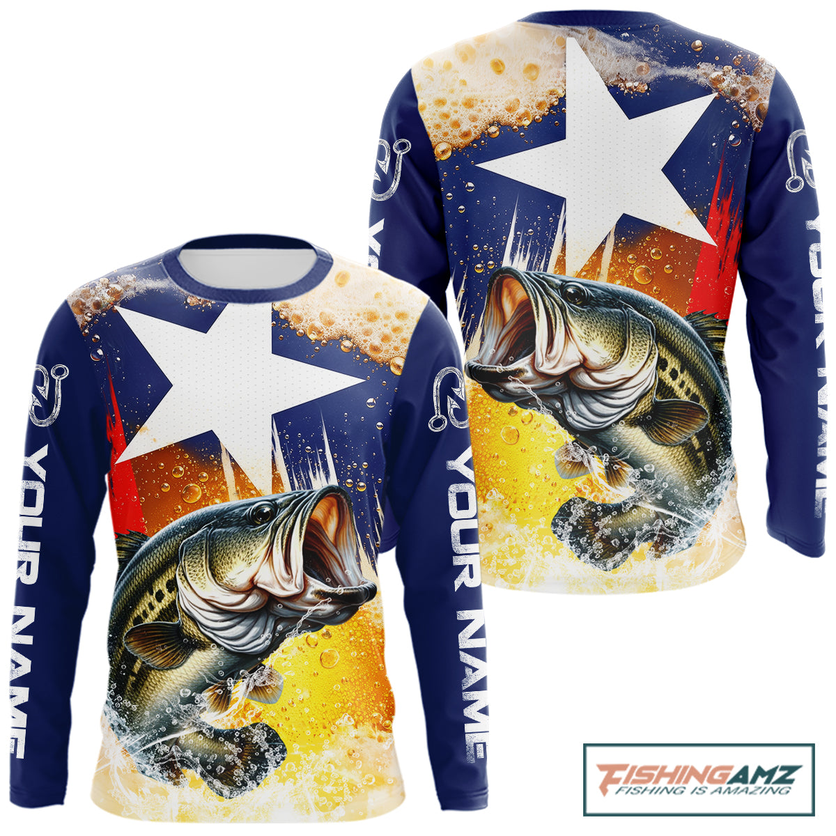 Custom Texas Flag Bass Fishing Shirts, Funny Fishing Beer Shirts Long Sleeve For Team NBT618